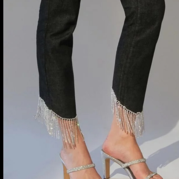 BDG High-Waisted Cropped Slim Straight Jean – Diamante Hem - Picture 2 of 6